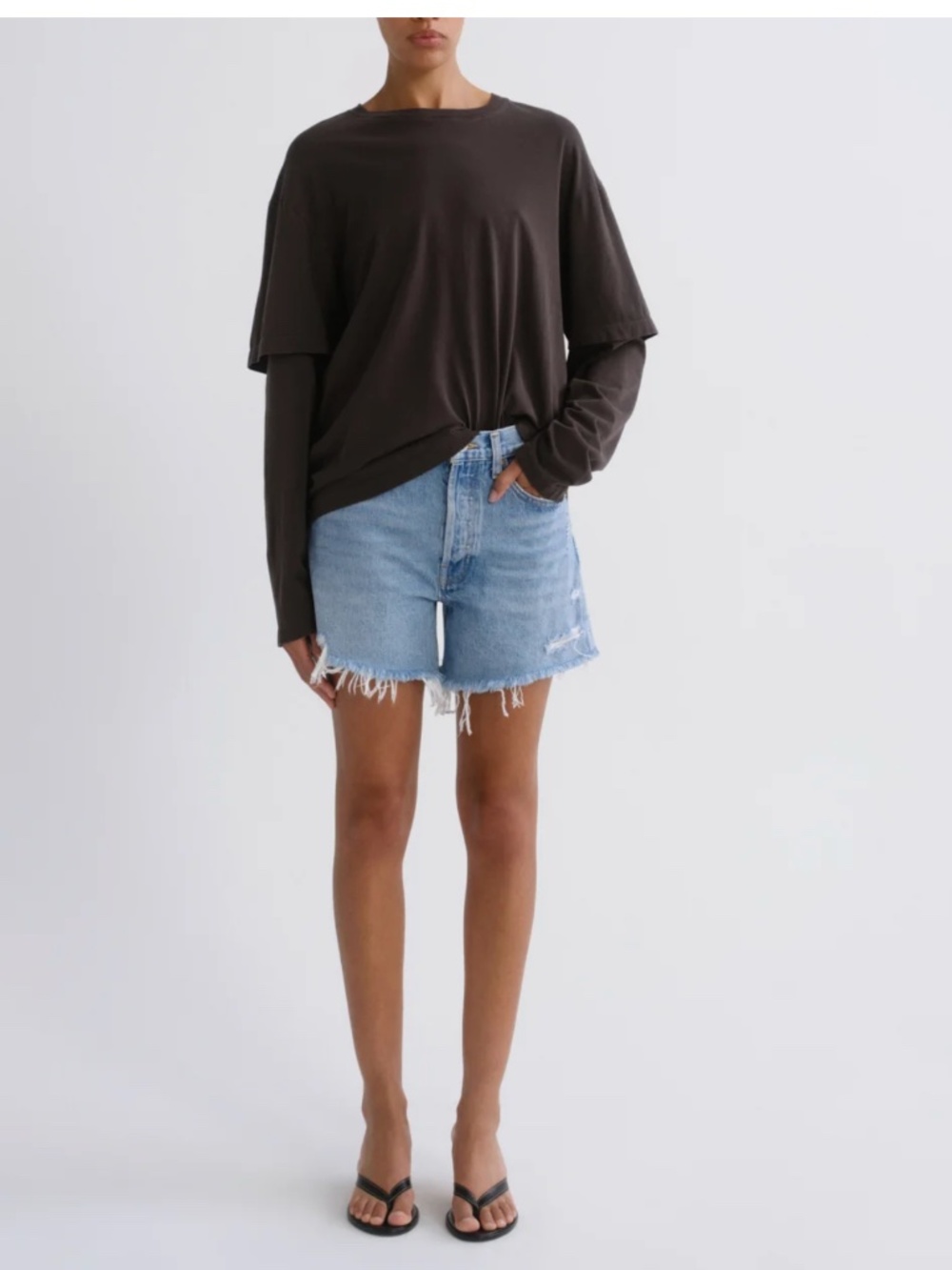 AGOLDE Designer High Rise Parker Long Relaxed Denim Short Size 26